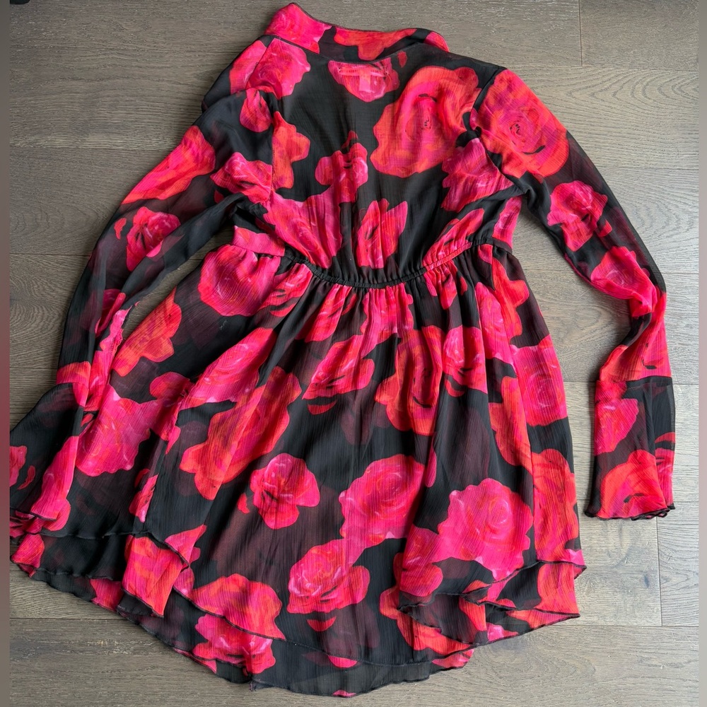 Urban Outfitters Kiki Tie Front Black, Hot Pink & Red Floral Mini Dress - Picture 5 of 5